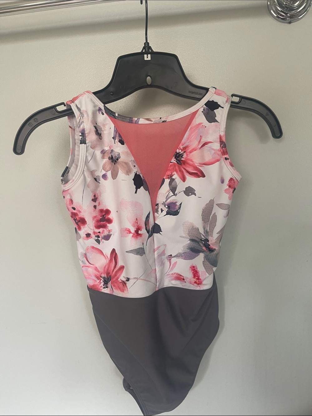 Floral Pink and Gray Women's Leotard
